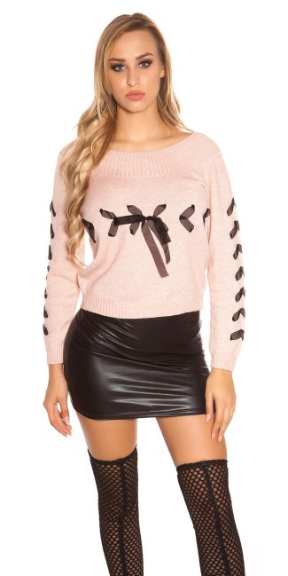Trendy knit sweater with lacing Antiquepink